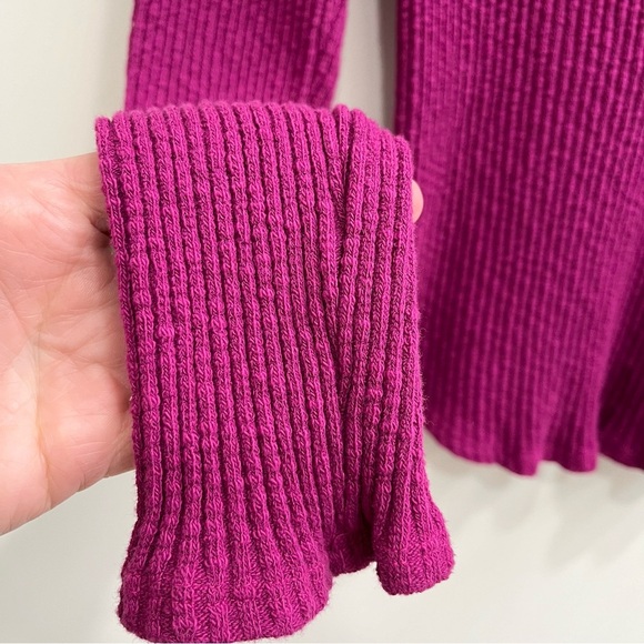 Y2K Anthropologie T.La Cinched V-Neck Top Magenta Pink Textured Ribbed Knit M - Picture 6 of 10
